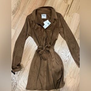 Abercrombie and fitch suede brown button up dress with tie
